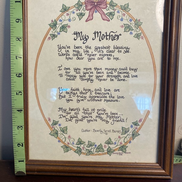 “MY MOTHER” CALLIGRAPHY MATTED AND FRAMED POEM ~ 9”X 11” BEVERLY SORRELL RAMES - Picture 6 of 6